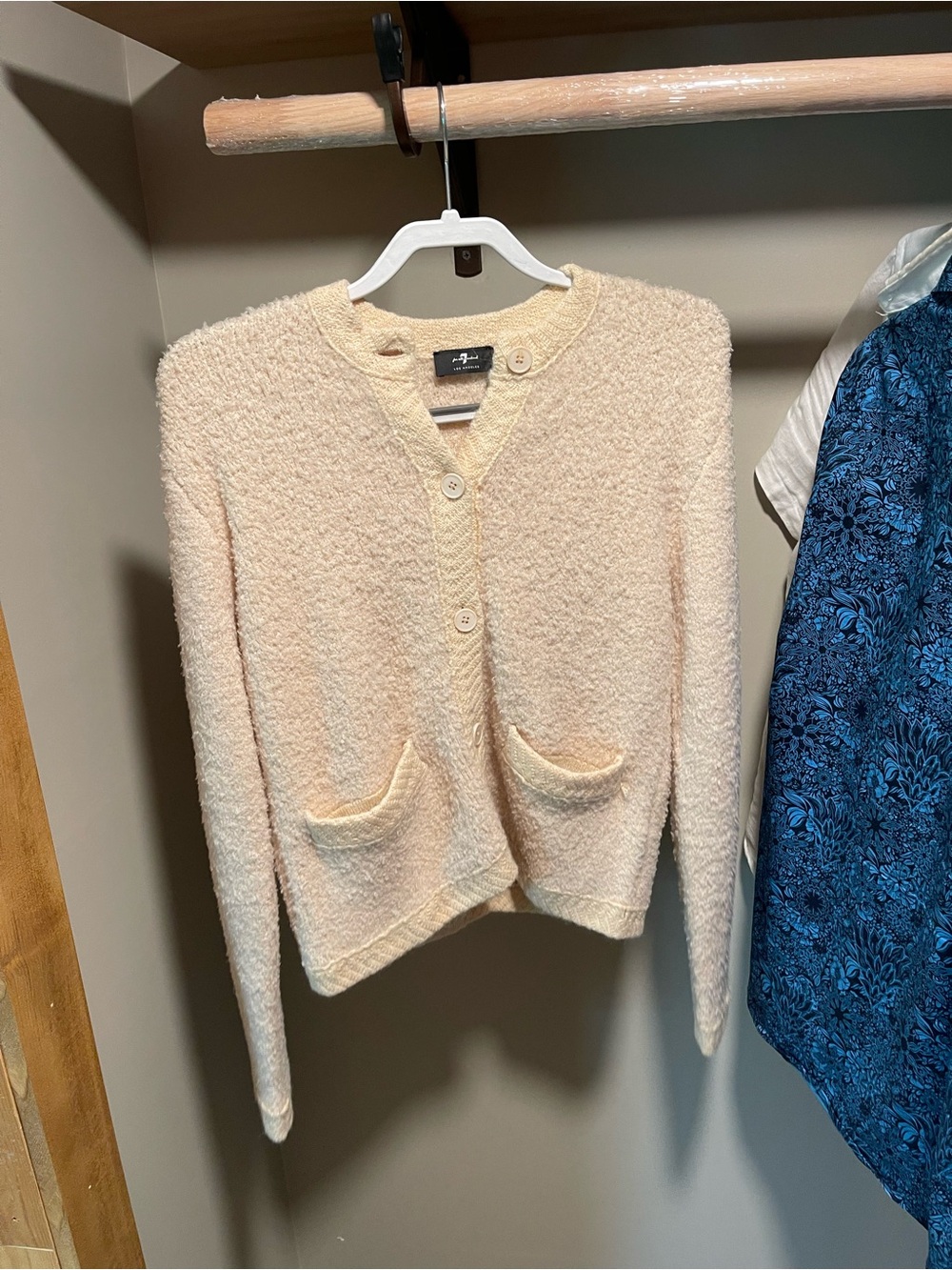 7 For All Mankind Boucle Wool-blend Cardigan in ivory ($298) Women’s CS New NWT
